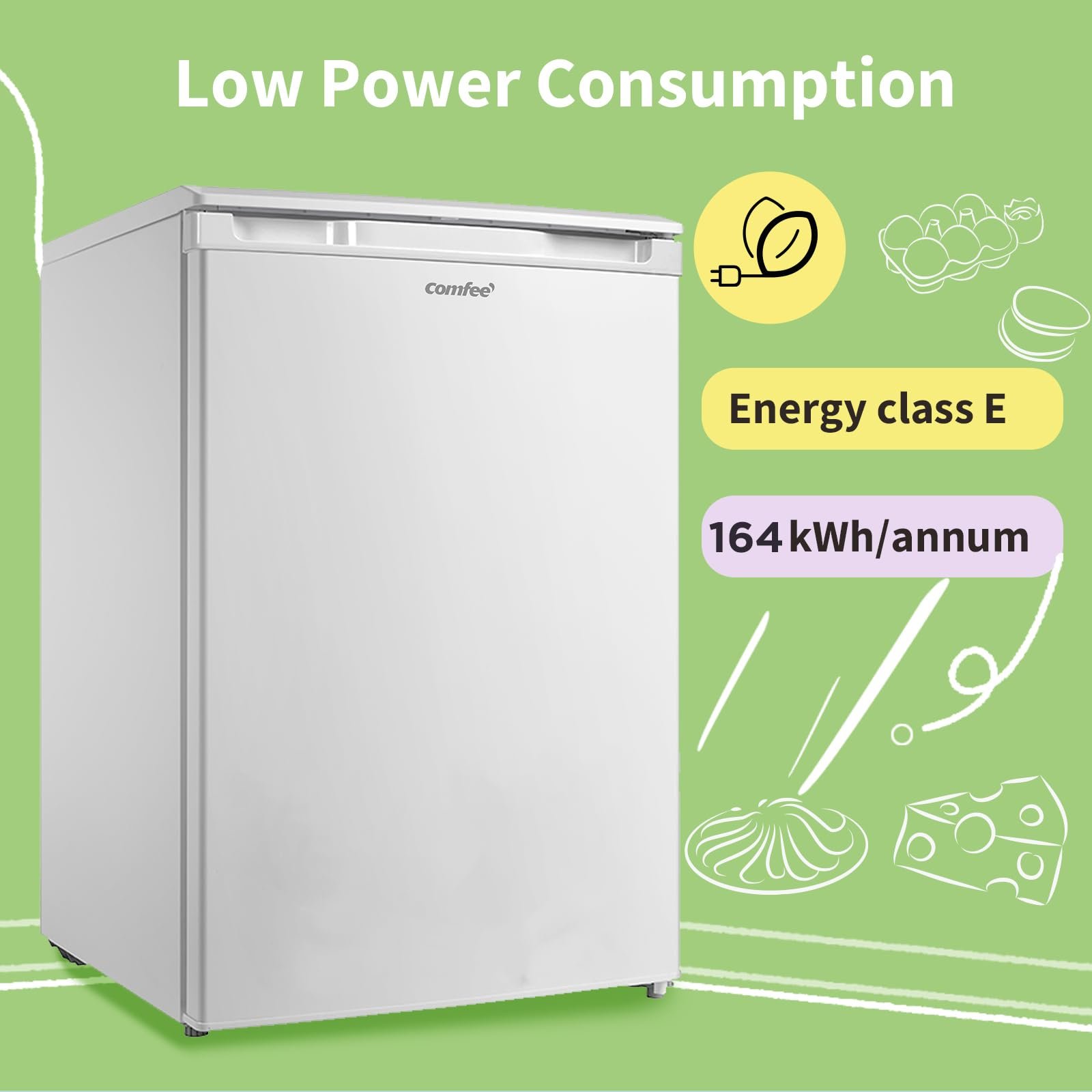 COMFEE' RCU83WH2(E) 88L Freestanding Under Counter Freezer, 55cm Wide, Reversible Door - Image 5