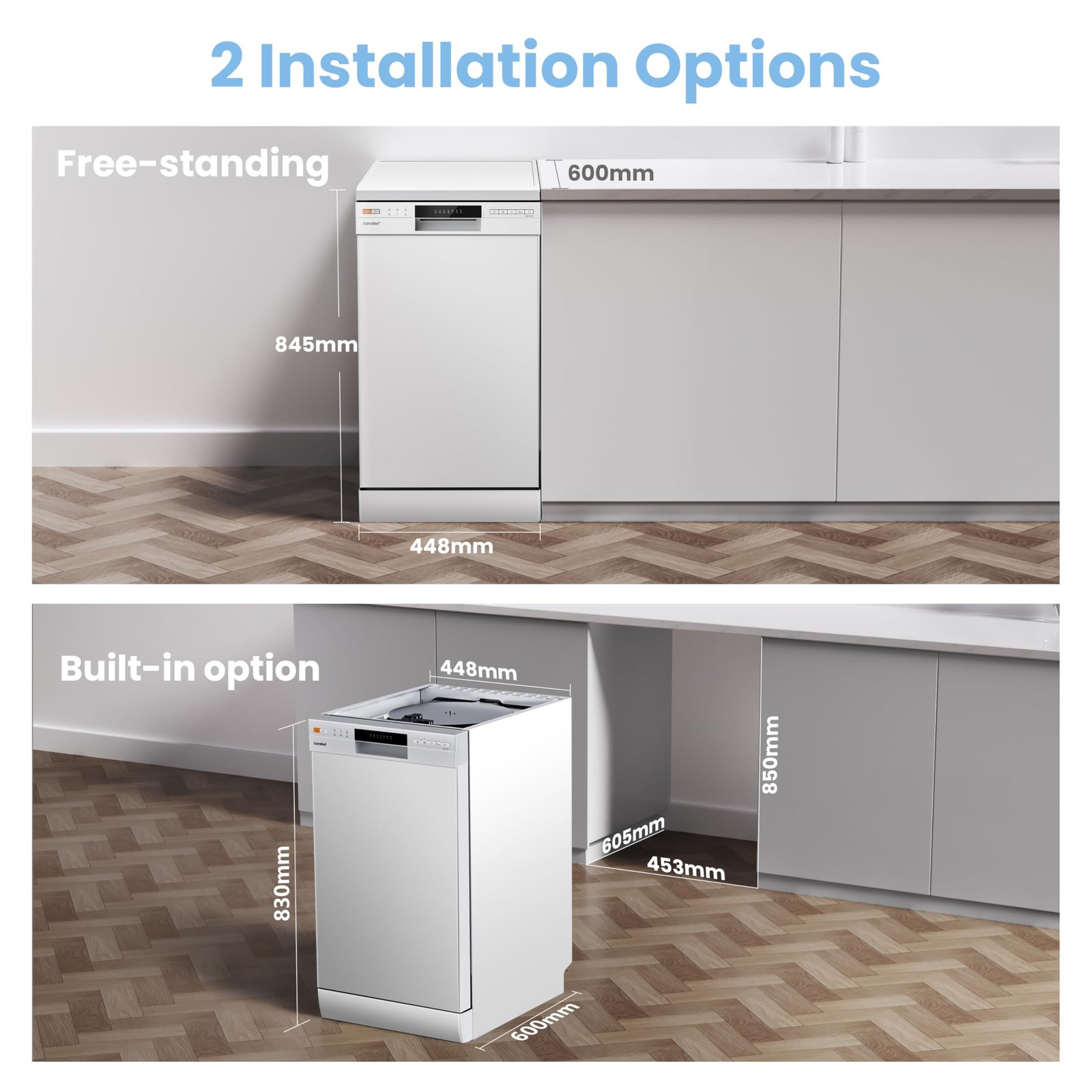 COMFEE' Freestanding Dishwasher CDWEF1034BW-UK 45cm Width, Slimline Dishwasher with 10 place settings - Image 4